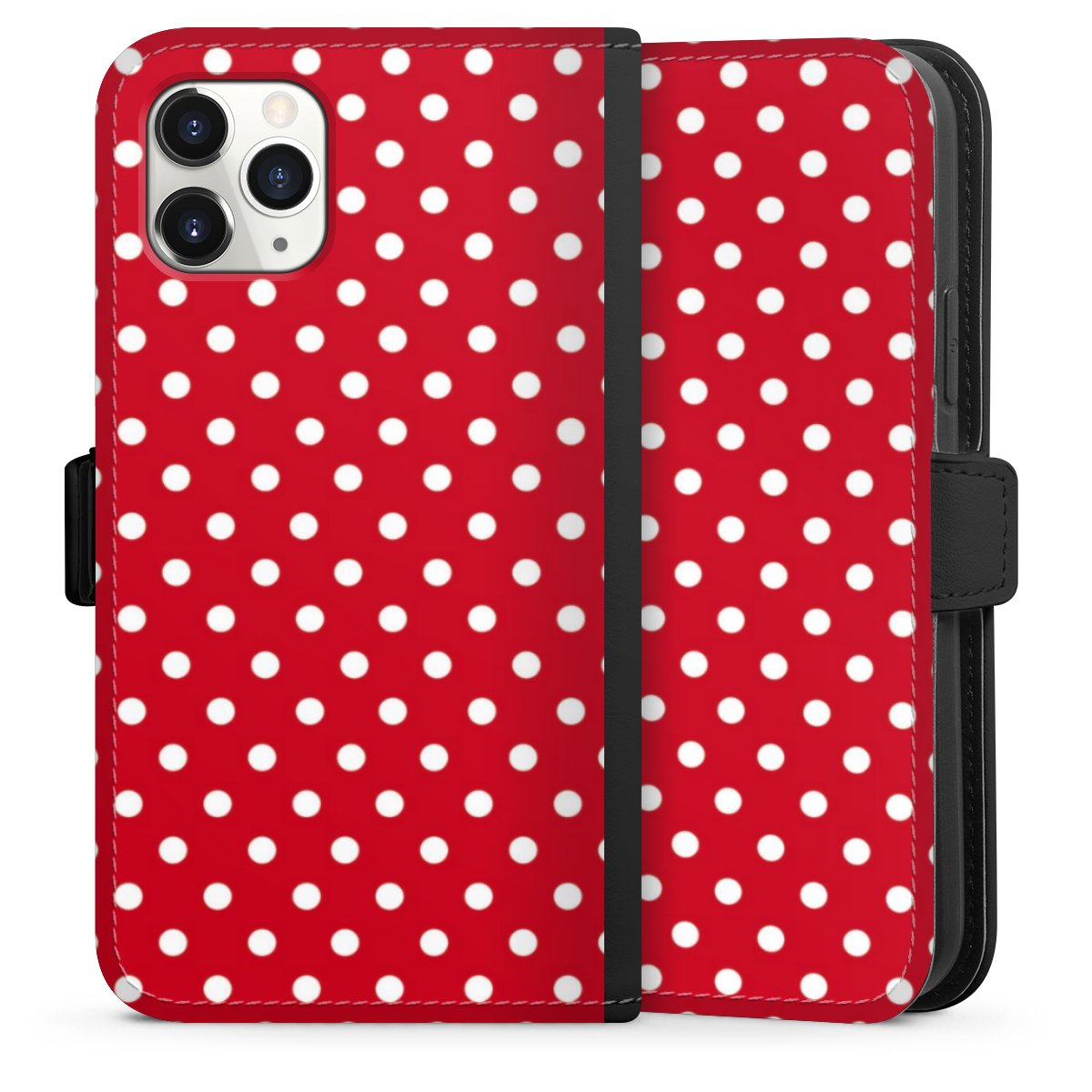 iPhone 11 Pro Handy Klapphülle Handyhülle aus Kunst Leder schwarz Flip Case Points Polka Dots Retro Sideflip mit Lasche