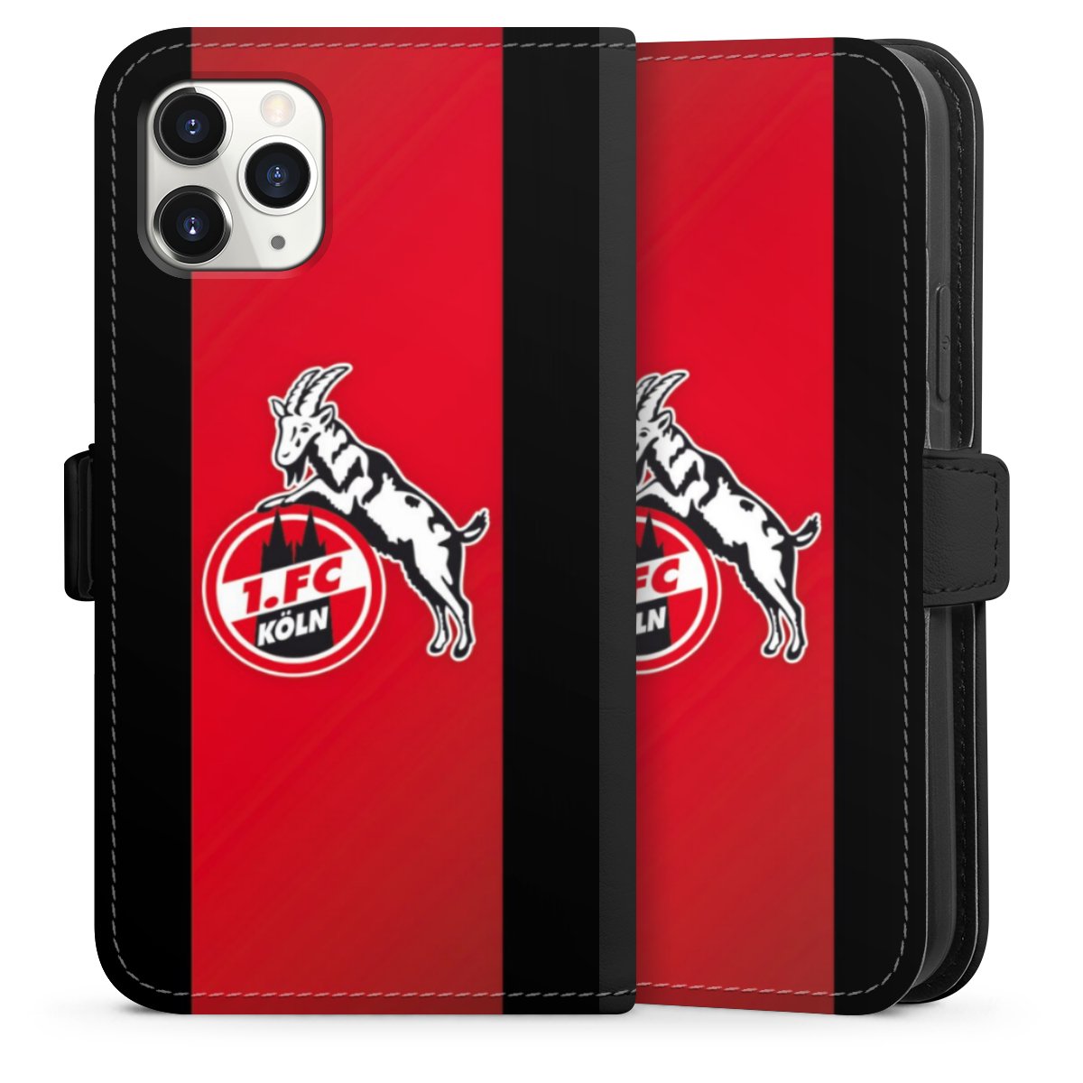 iPhone 11 Pro Handy Klapphülle Handyhülle aus Kunst Leder schwarz Flip Case Official Licensed Product Billy Goat Hennes 1. Fc Köln Sideflip mit Lasche