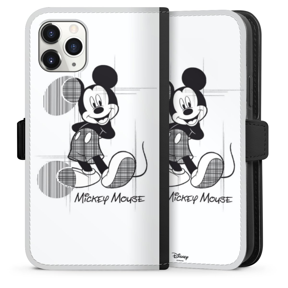 iPhone 11 Pro Handy Klapphülle Handyhülle aus Kunst Leder schwarz Flip Case Disney Official Licensed Product Mickey Mouse Sideflip mit Lasche