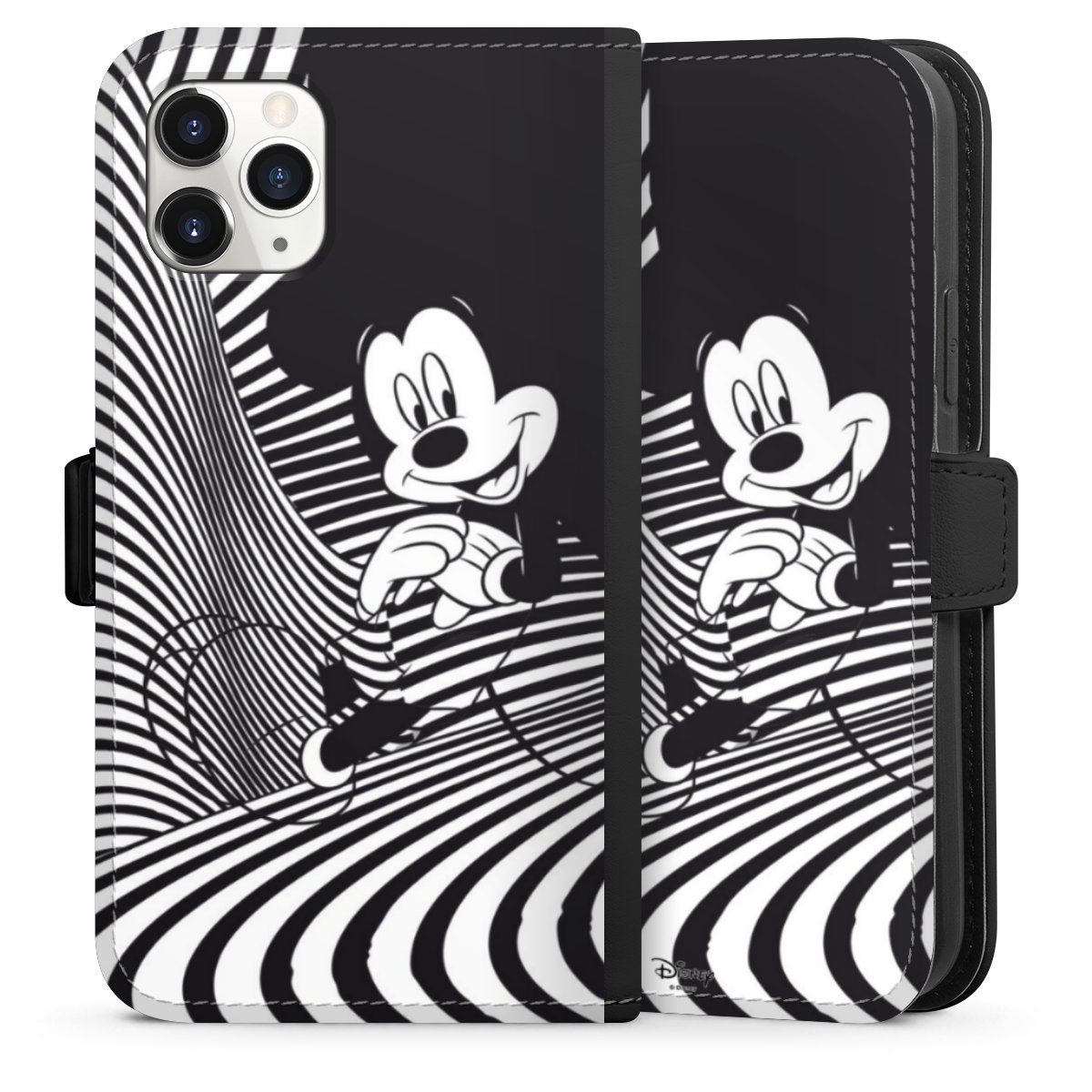 iPhone 11 Pro Handy Klapphülle Handyhülle aus Kunst Leder schwarz Flip Case Disney Official Licensed Product Mickey Mouse Sideflip mit Lasche