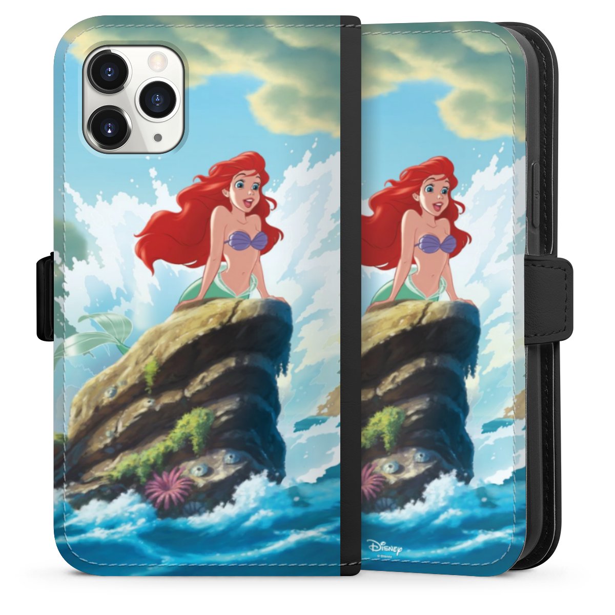 iPhone 11 Pro Handy Klapphülle Handyhülle aus Kunst Leder schwarz Flip Case Mermaid Arielle Die Meerjungfrau Official Licensed Product Sideflip mit Lasche