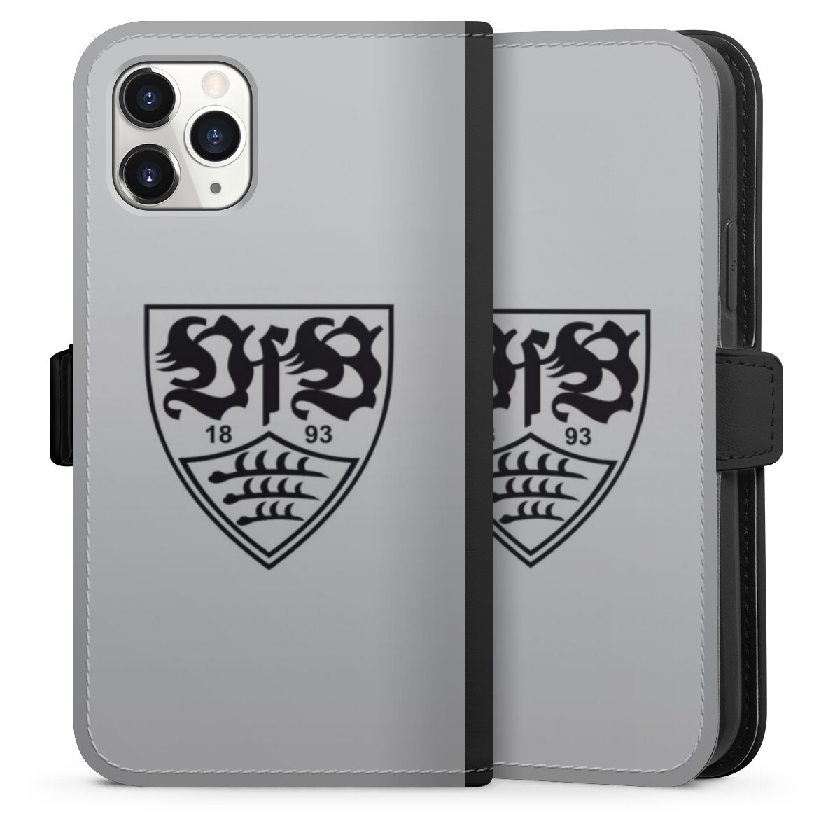 iPhone 11 Pro Handy Klapphülle Handyhülle aus Kunst Leder schwarz Flip Case Logo Vfb Stuttgart Official Licensed Product Sideflip mit Lasche