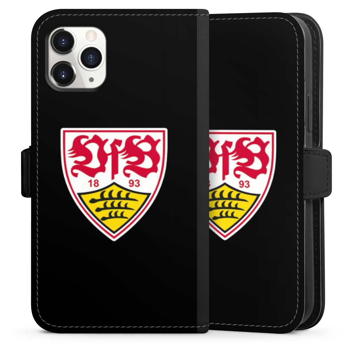 iPhone 11 Pro Handy Klapphülle Handyhülle aus Kunst Leder schwarz Flip Case Vfb Stuttgart Official Licensed Product Coat Of Arms Sideflip mit Lasche