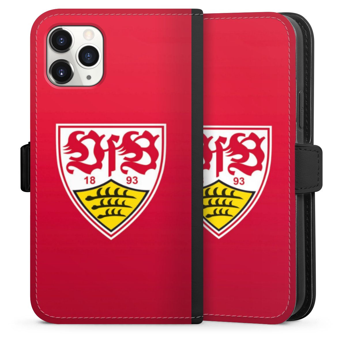 iPhone 11 Pro Handy Klapphülle Handyhülle aus Kunst Leder schwarz Flip Case Official Licensed Product Vfb Stuttgart Sideflip mit Lasche