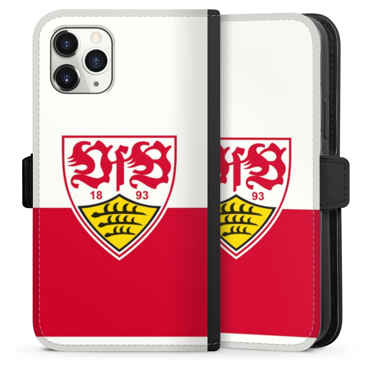 iPhone 11 Pro Handy Klapphülle Handyhülle aus Kunst Leder schwarz Flip Case Official Licensed Product Logo Vfb Stuttgart Sideflip mit Lasche