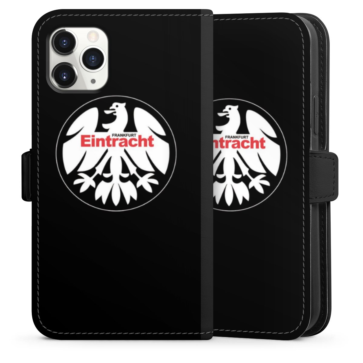 iPhone 11 Pro Handy Klapphülle Handyhülle aus Kunst Leder schwarz Flip Case Official Licensed Product Eintracht Frankfurt Sge Sideflip mit Lasche