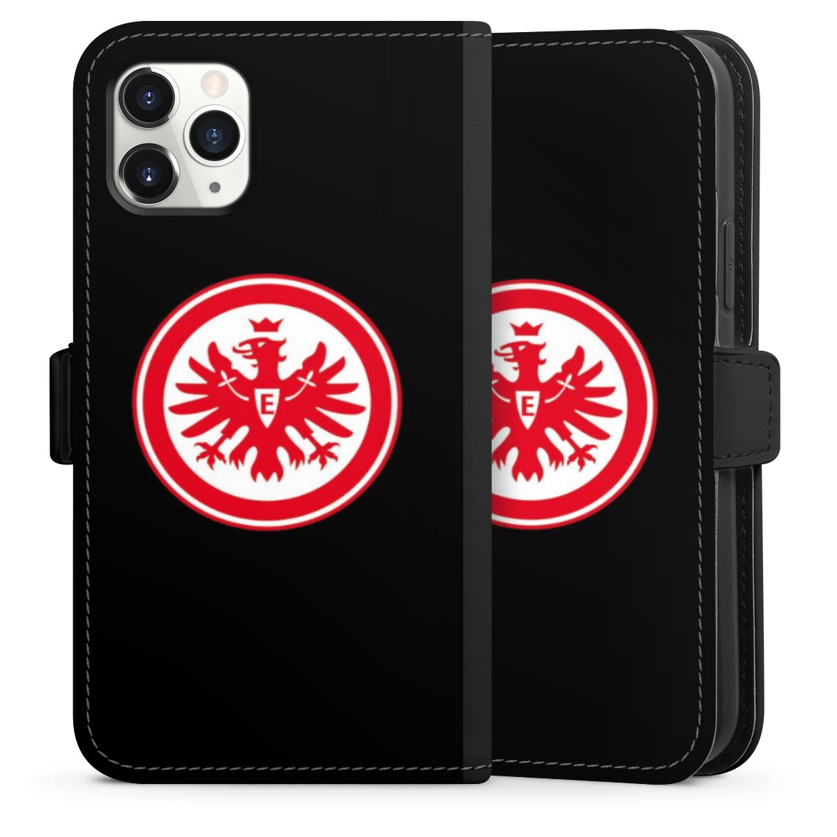 iPhone 11 Pro Handy Klapphülle Handyhülle aus Kunst Leder schwarz Flip Case Eintracht Frankfurt Sge Eagle Sideflip mit Lasche