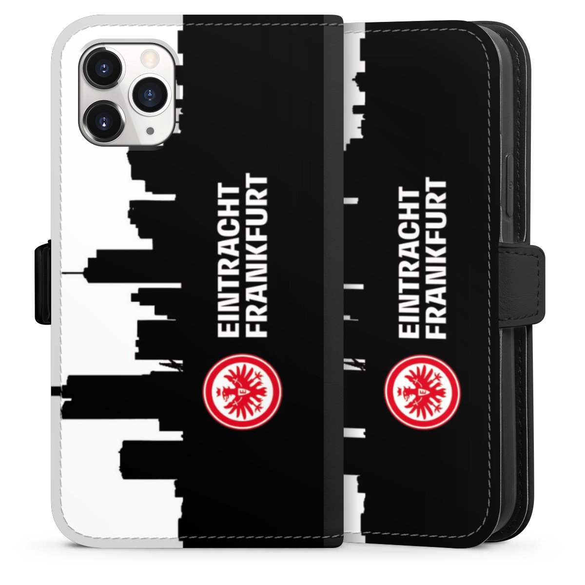 iPhone 11 Pro Handy Klapphülle Handyhülle aus Kunst Leder schwarz Flip Case Sge Eintracht Frankfurt Official Licensed Product Sideflip mit Lasche