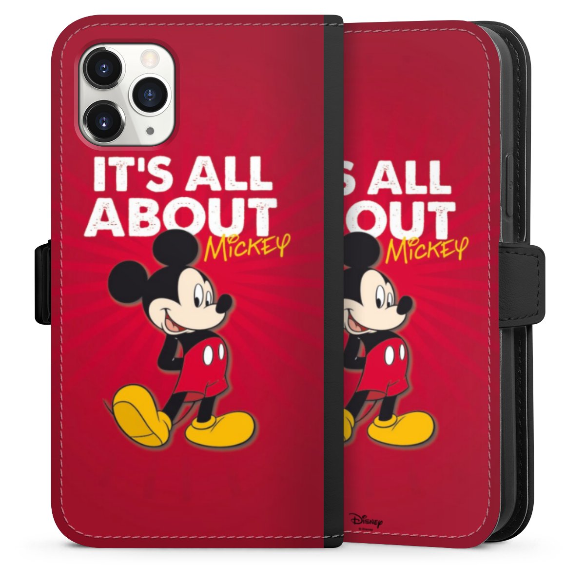 iPhone 11 Pro Handy Klapphülle Handyhülle aus Kunst Leder schwarz Flip Case Mouse Disney Official Licensed Product Sideflip mit Lasche