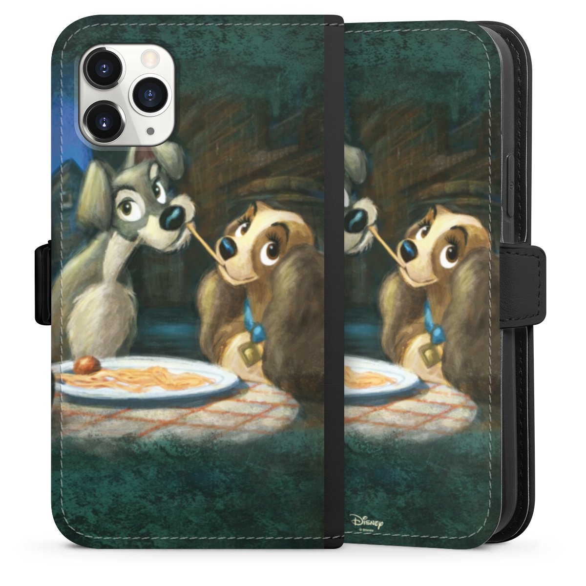 iPhone 11 Pro Handy Klapphülle Handyhülle aus Kunst Leder schwarz Flip Case Lady And The Tramp Official Licensed Product Disney Sideflip mit Lasche