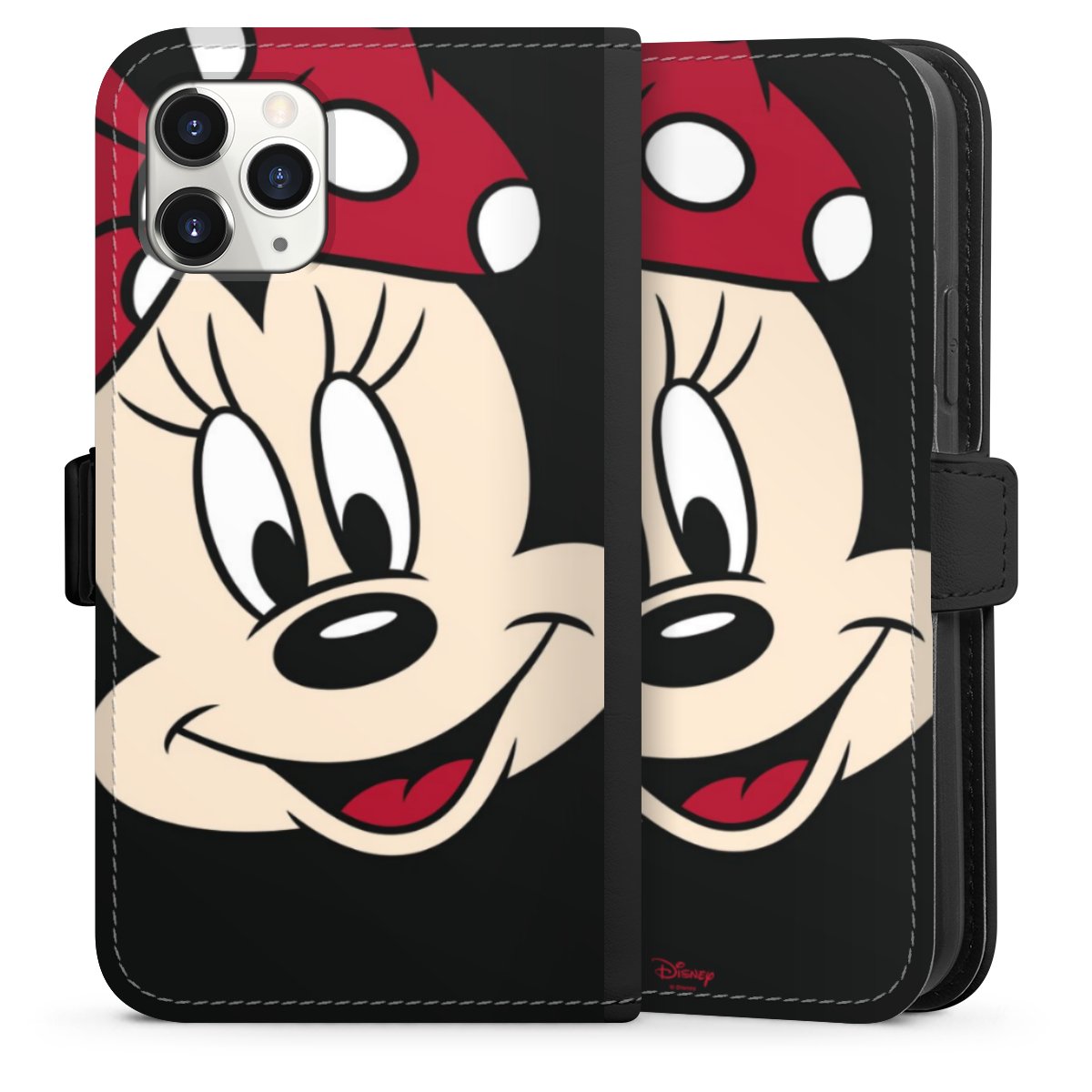 iPhone 11 Pro Handy Klapphülle Handyhülle aus Kunst Leder schwarz Flip Case Minnie Mouse Official Licensed Product Disney Sideflip mit Lasche