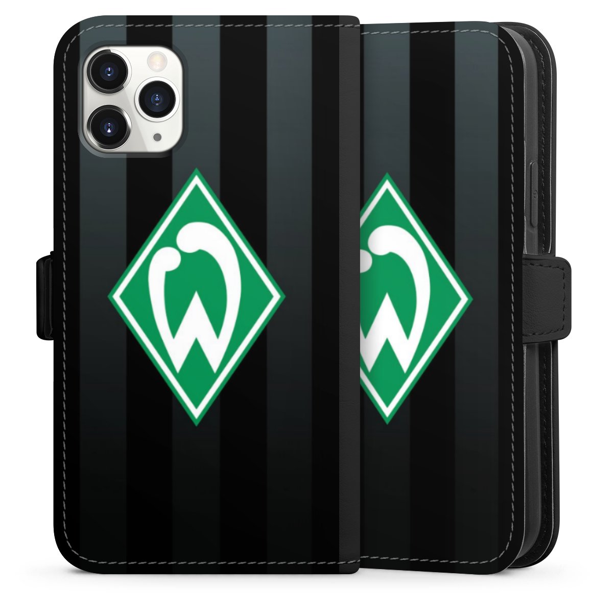 iPhone 11 Pro Handy Klapphülle Handyhülle aus Kunst Leder schwarz Flip Case Stripes Sv Werder Bremen Official Licensed Product Sideflip mit Lasche