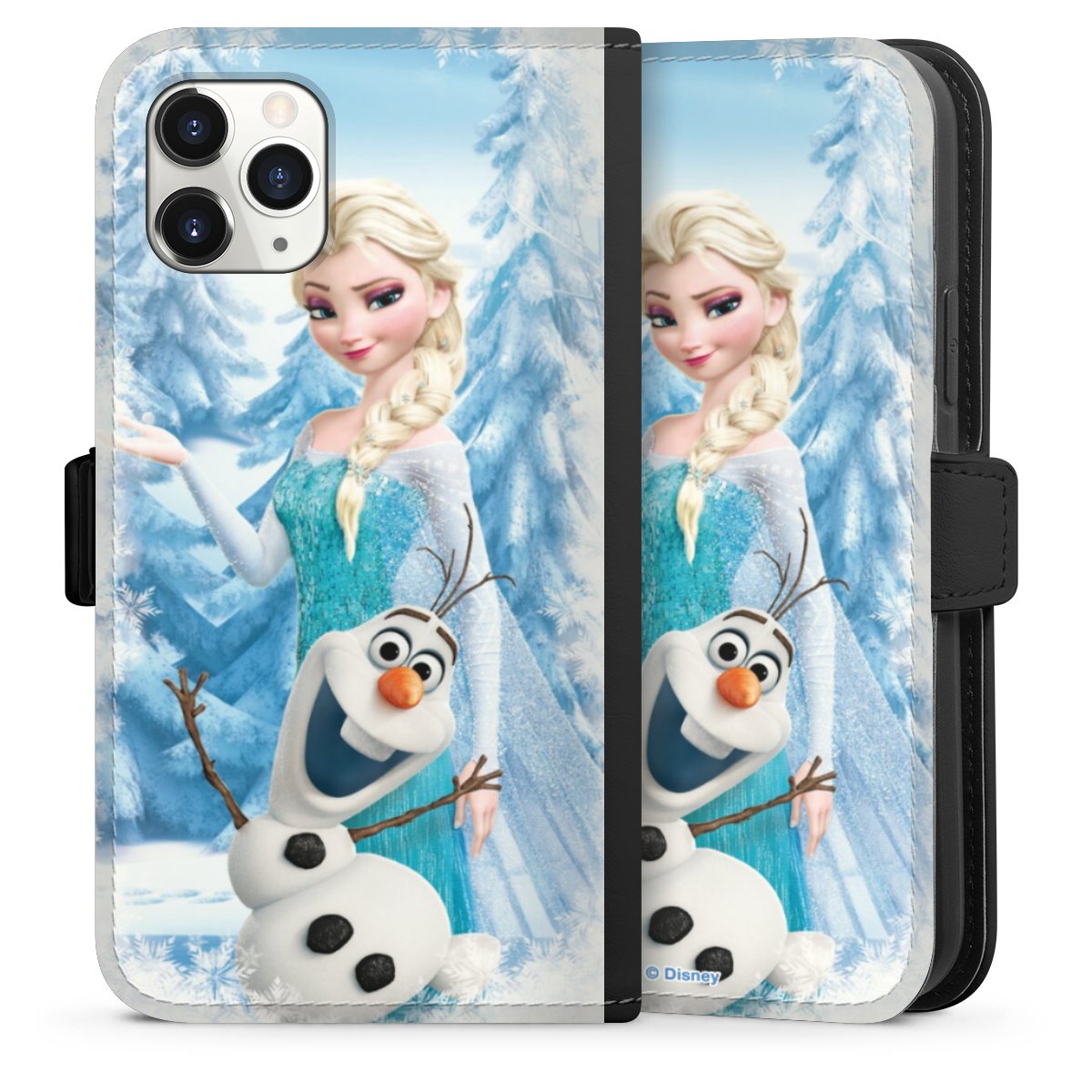 iPhone 11 Pro Handy Klapphülle Handyhülle aus Kunst Leder schwarz Flip Case Official Licensed Product Frozen Elsa Disney Sideflip mit Lasche