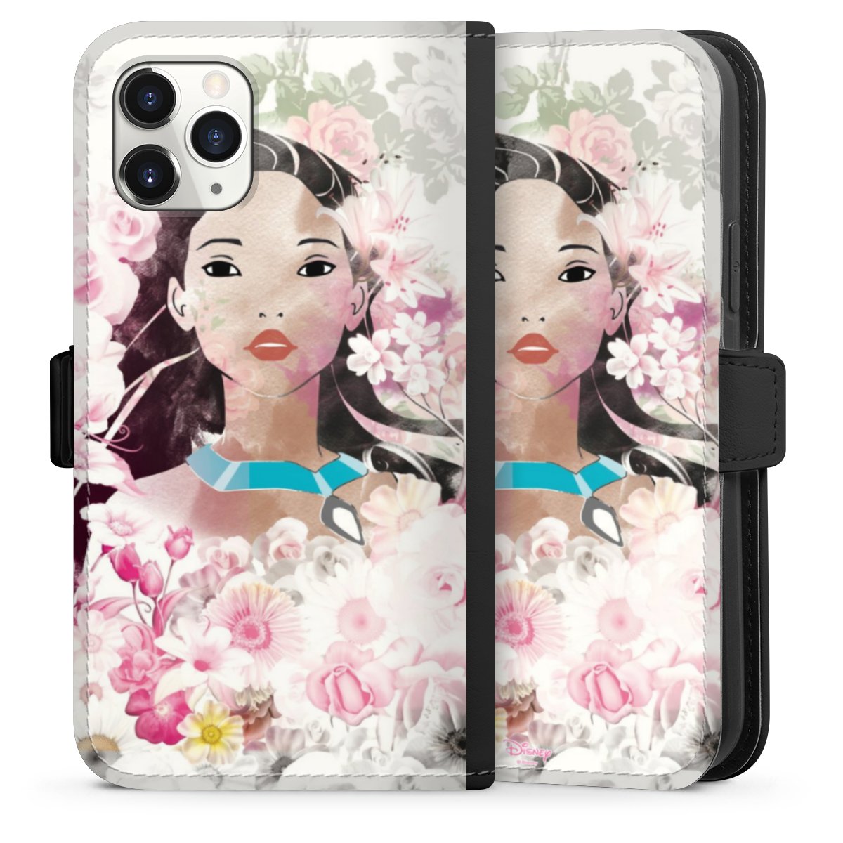 iPhone 11 Pro Handy Klapphülle Handyhülle aus Kunst Leder schwarz Flip Case Pocahontas Official Licensed Product Disney Sideflip mit Lasche