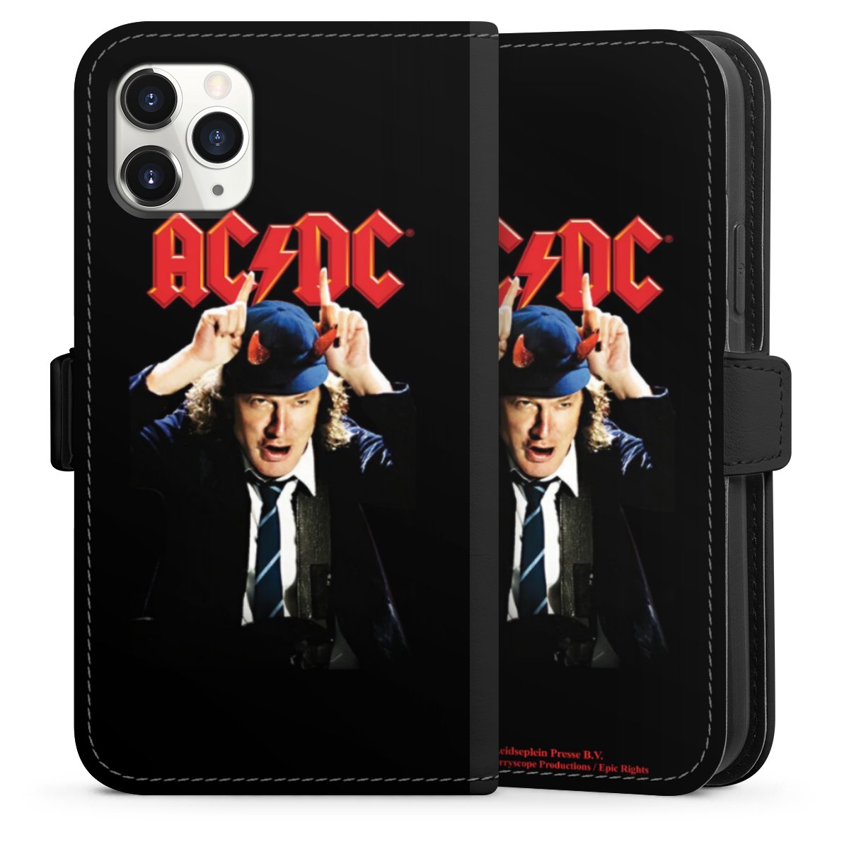 iPhone 11 Pro Handy Klapphülle Handyhülle aus Kunst Leder schwarz Flip Case Merchandise Acdc Riverplate Sideflip mit Lasche