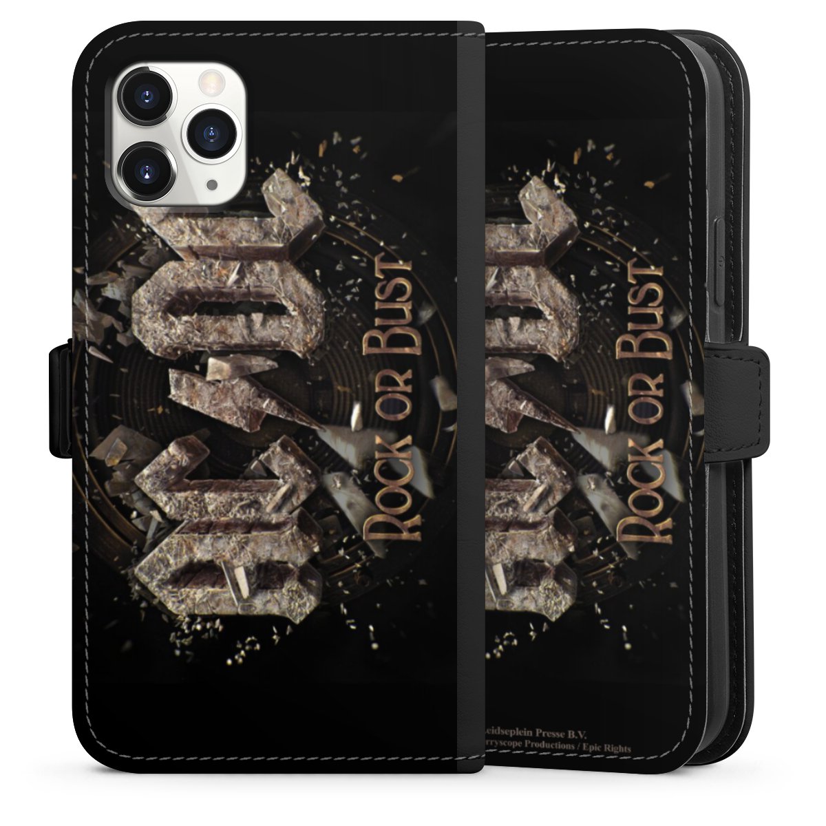 iPhone 11 Pro Handy Klapphülle Handyhülle aus Kunst Leder schwarz Flip Case Acdc Official Licensed Product Rock Or Bust Sideflip mit Lasche