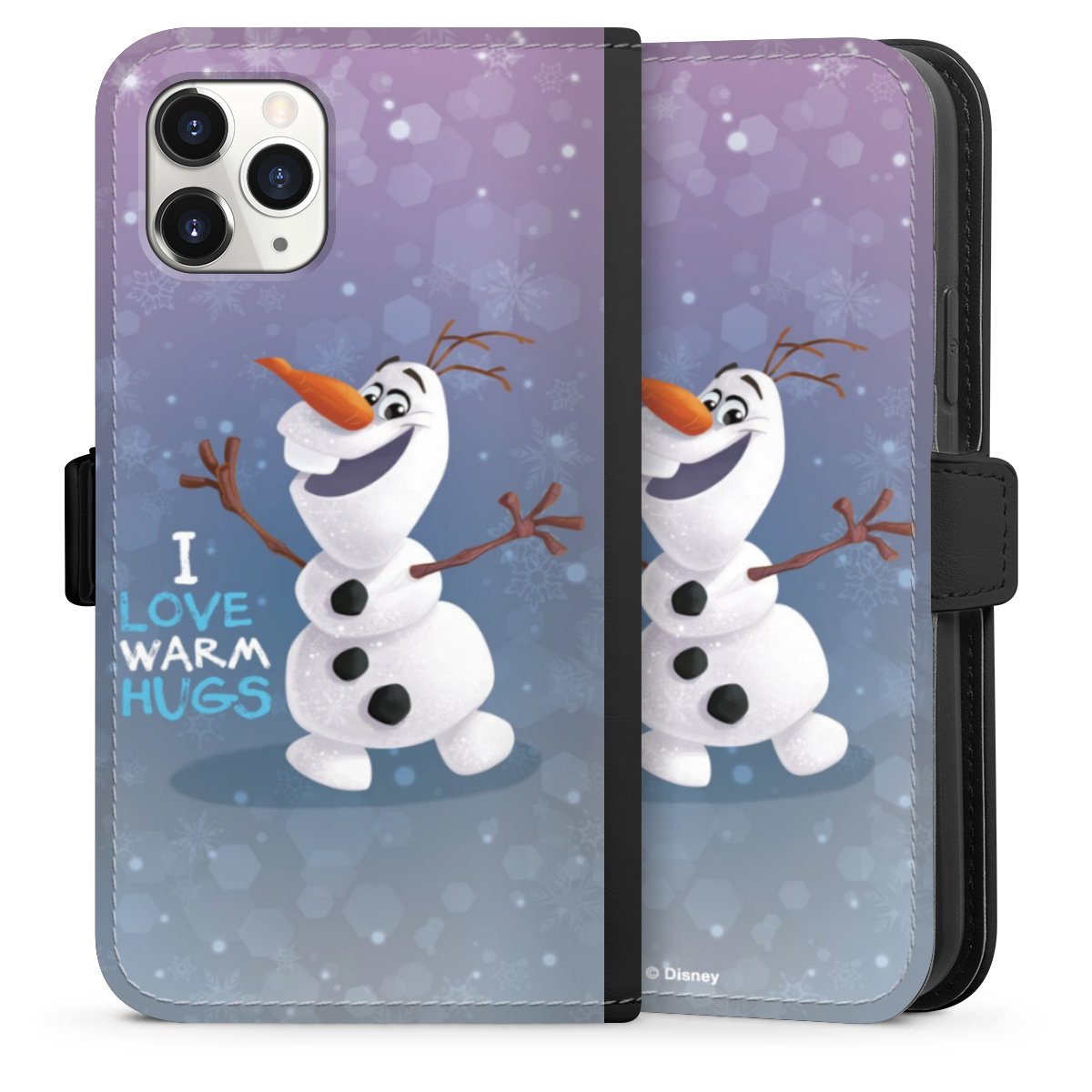 iPhone 11 Pro Handy Klapphülle Handyhülle aus Kunst Leder schwarz Flip Case Frozen Frozen Olaf Official Licensed Product Sideflip mit Lasche