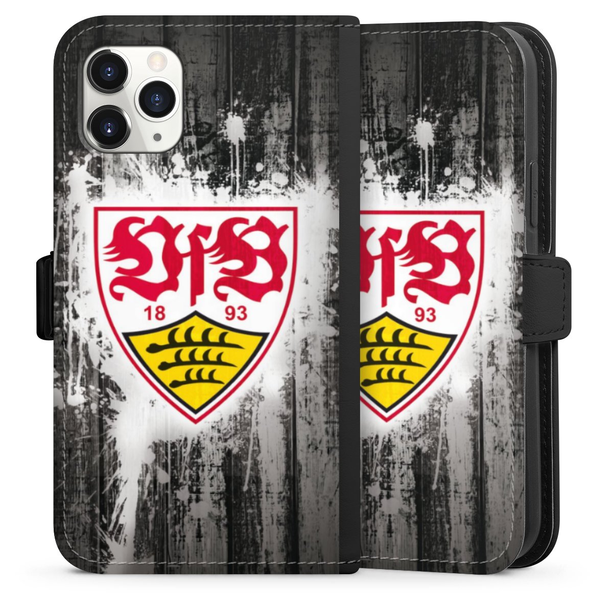 iPhone 11 Pro Handy Klapphülle Handyhülle aus Kunst Leder schwarz Flip Case Vfb Stuttgart Official Licensed Product Sideflip mit Lasche