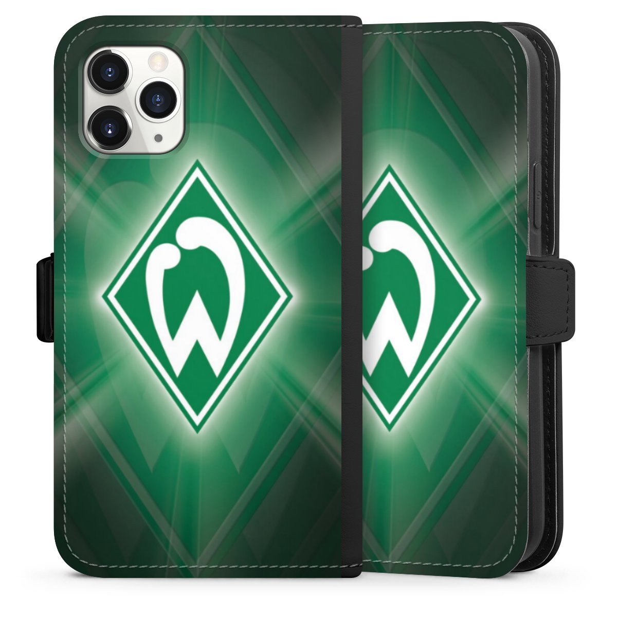 iPhone 11 Pro Handy Klapphülle Handyhülle aus Kunst Leder schwarz Flip Case Sv Werder Bremen Official Licensed Product Coat Of Arms Sideflip mit Lasche