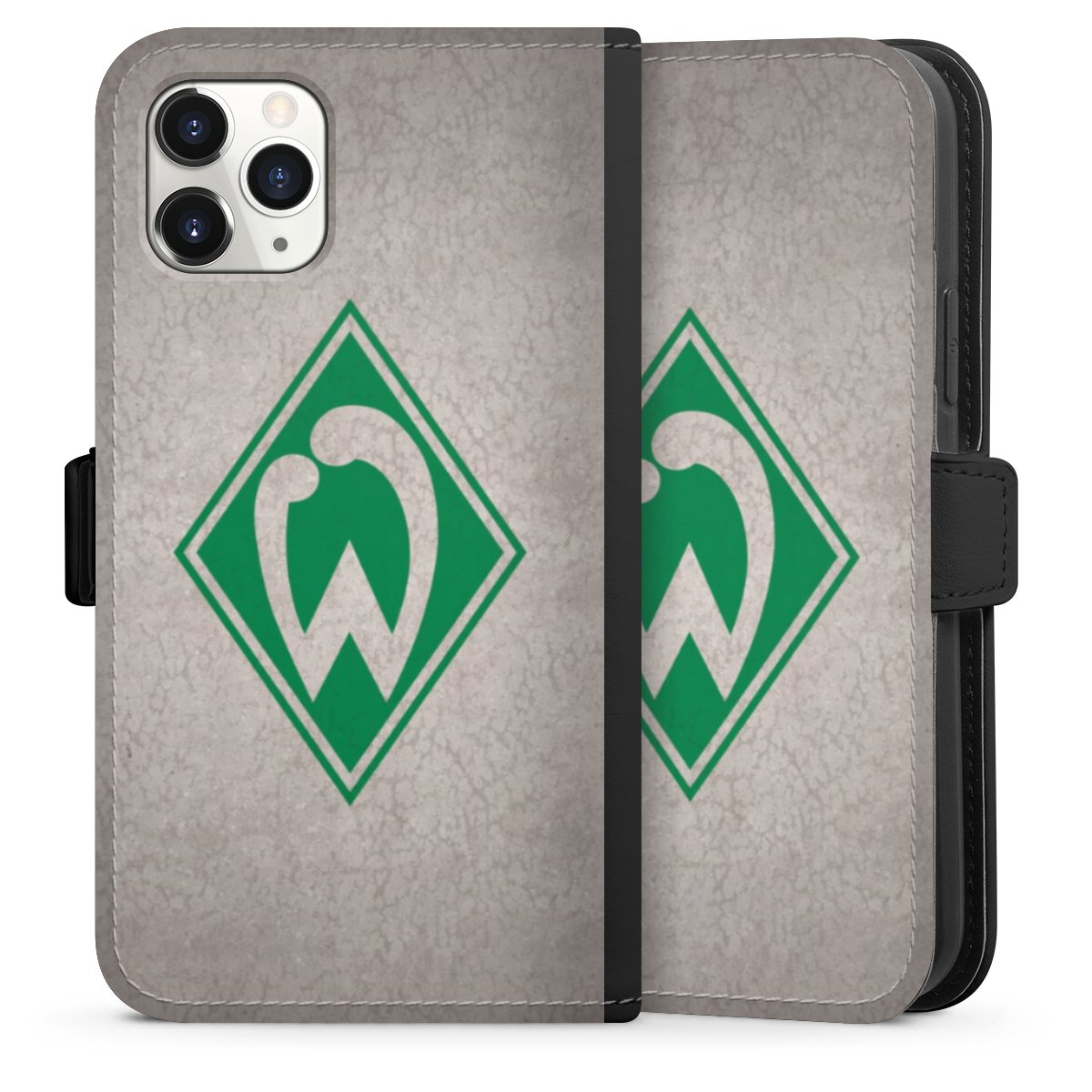 iPhone 11 Pro Handy Klapphülle Handyhülle aus Kunst Leder schwarz Flip Case Sv Werder Bremen Concrete Official Licensed Product Sideflip mit Lasche