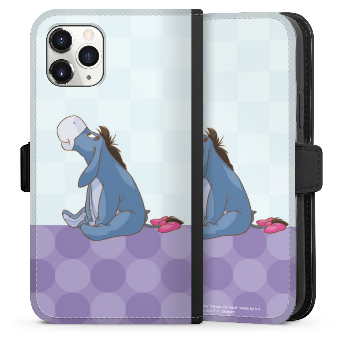 iPhone 11 Pro Handy Klapphülle Handyhülle aus Kunst Leder schwarz Flip Case Disney Donkey Winnie The Pooh Sideflip mit Lasche