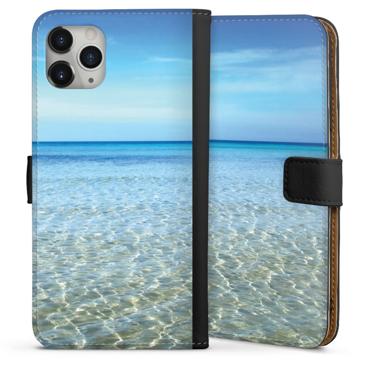 iPhone 11 Pro Max Handy Klapphülle Handyhülle aus Kunst Leder schwarz Flip Case Urlaub Sky Ocean Sideflip mit Lasche