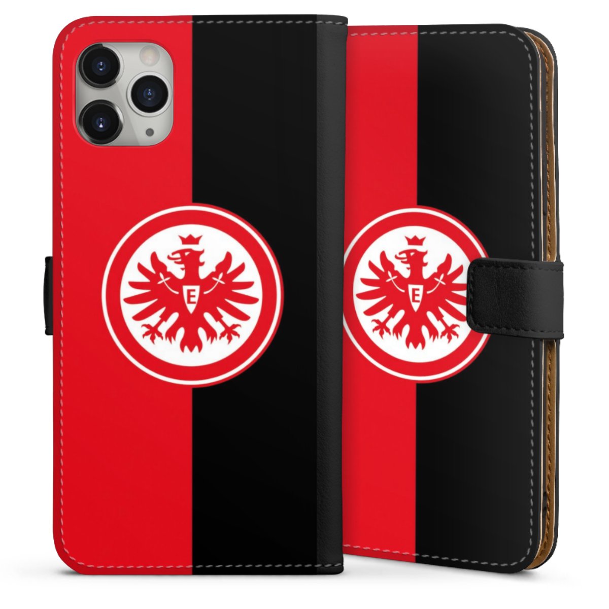 iPhone 11 Pro Max Handy Klapphülle Handyhülle aus Kunst Leder schwarz Flip Case Official Licensed Product Eintracht Frankfurt Sge Sideflip mit Lasche