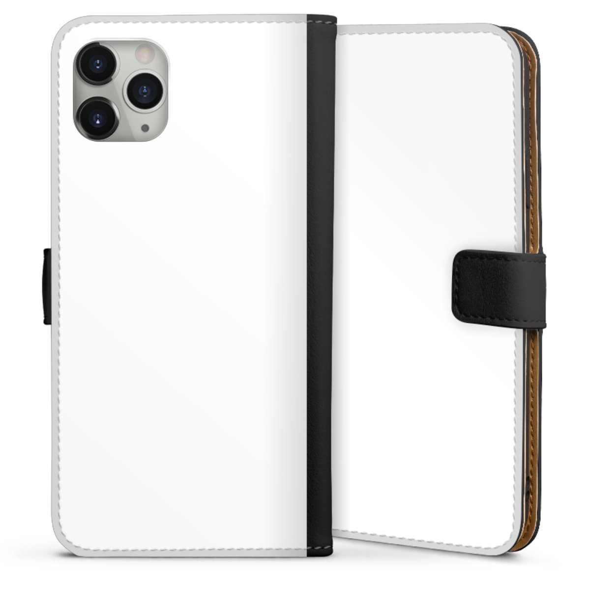 iPhone 11 Pro Max Handy Klapphülle Handyhülle aus Kunst Leder schwarz Flip Case Unicoloured Colour White Sideflip mit Lasche