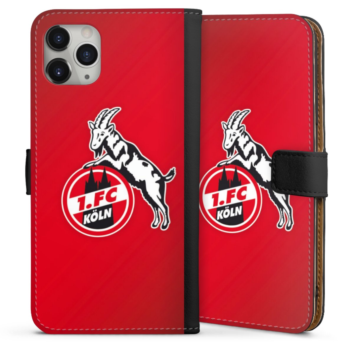 iPhone 11 Pro Max Handy Klapphülle Handyhülle aus Kunst Leder schwarz Flip Case Official Licensed Product Effzeh 1. Fc Köln Sideflip mit Lasche