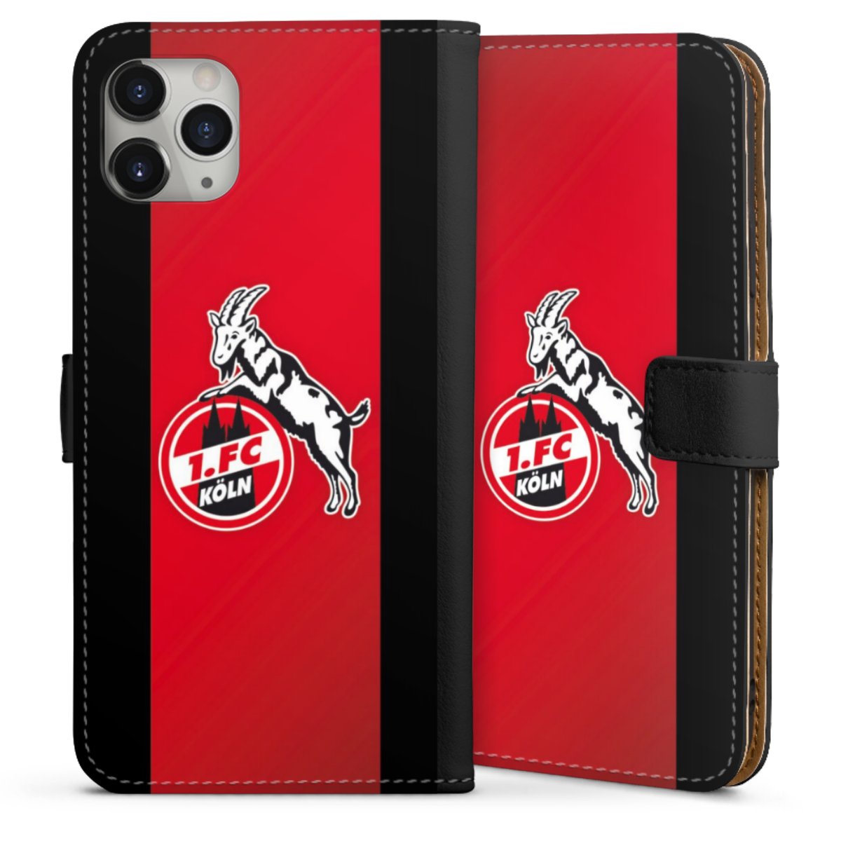 iPhone 11 Pro Max Handy Klapphülle Handyhülle aus Kunst Leder schwarz Flip Case Official Licensed Product Billy Goat Hennes 1. Fc Köln Sideflip mit Lasche