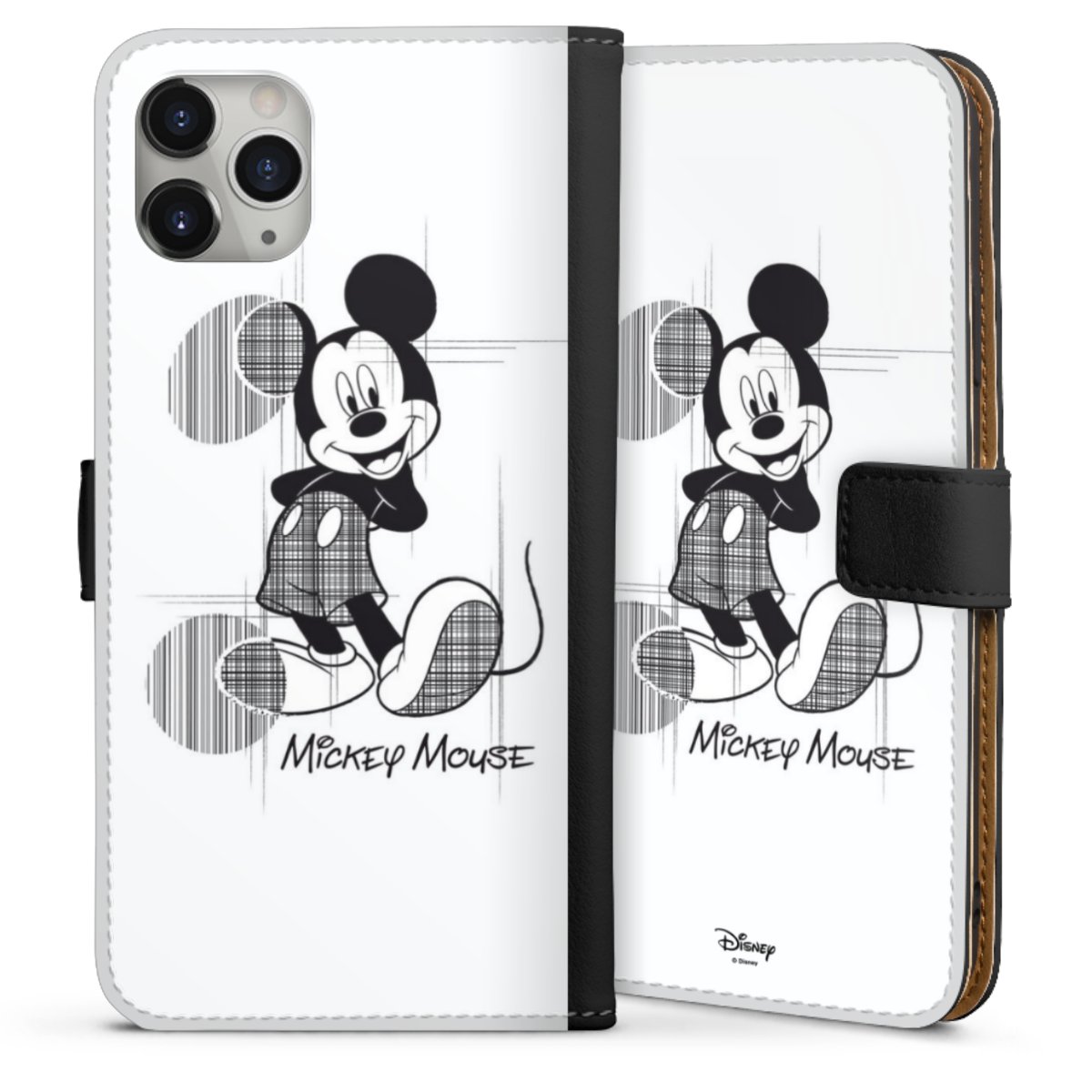 iPhone 11 Pro Max Handy Klapphülle Handyhülle aus Kunst Leder schwarz Flip Case Disney Official Licensed Product Mickey Mouse Sideflip mit Lasche