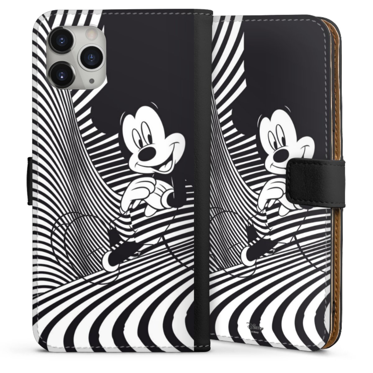 iPhone 11 Pro Max Handy Klapphülle Handyhülle aus Kunst Leder schwarz Flip Case Disney Official Licensed Product Mickey Mouse Sideflip mit Lasche