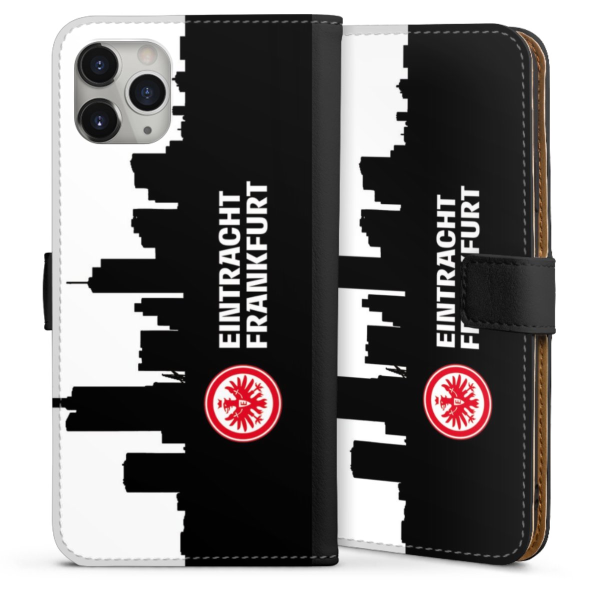 iPhone 11 Pro Max Handy Klapphülle Handyhülle aus Kunst Leder schwarz Flip Case Sge Eintracht Frankfurt Official Licensed Product Sideflip mit Lasche