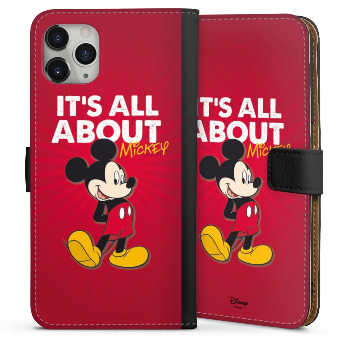 iPhone 11 Pro Max Handy Klapphülle Handyhülle aus Kunst Leder schwarz Flip Case Mouse Disney Official Licensed Product Sideflip mit Lasche