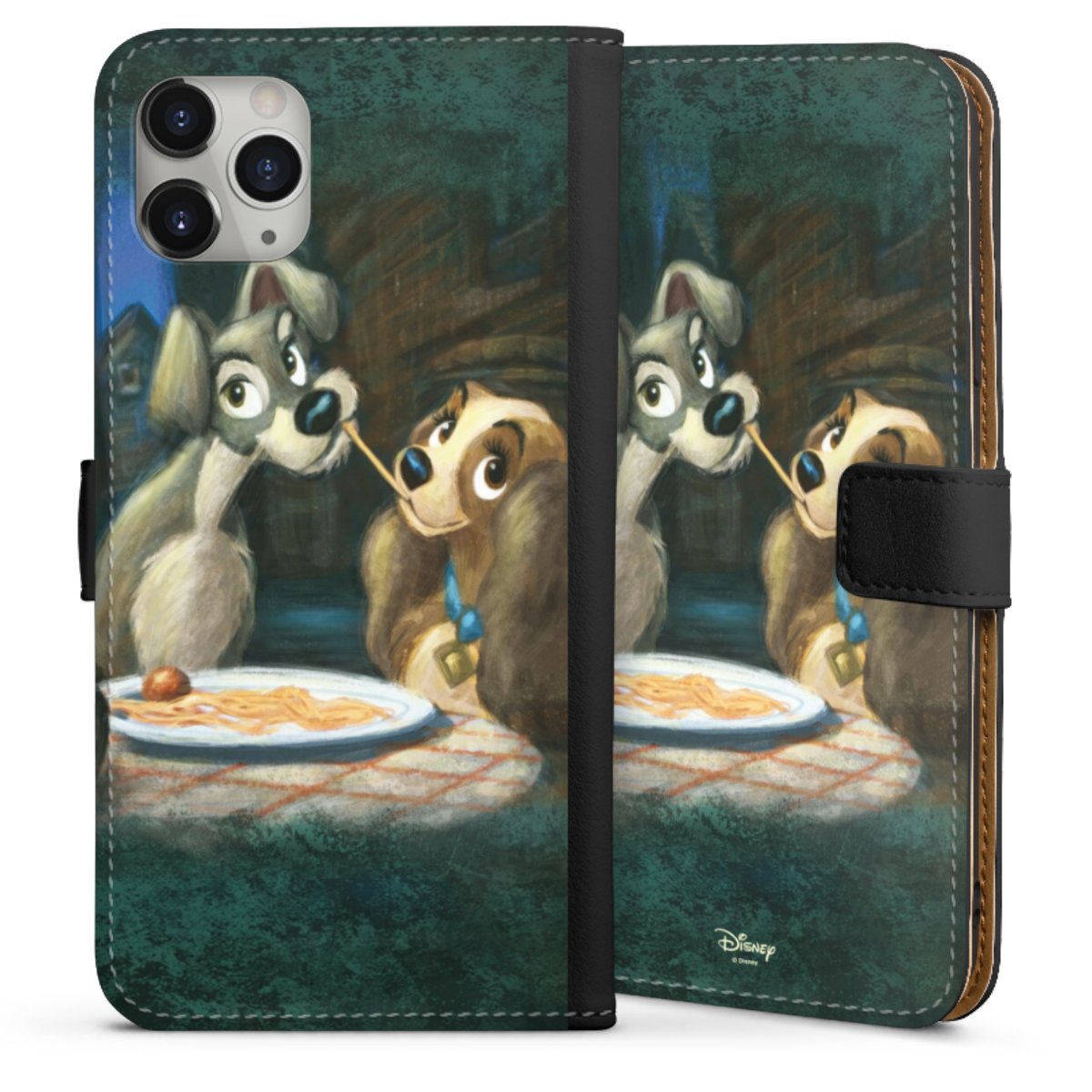 iPhone 11 Pro Max Handy Klapphülle Handyhülle aus Kunst Leder schwarz Flip Case Lady And The Tramp Official Licensed Product Disney Sideflip mit Lasche