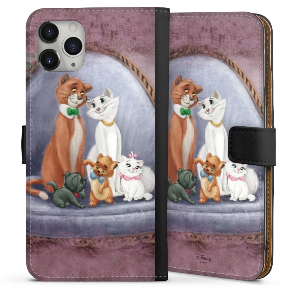 iPhone 11 Pro Max Handy Klapphülle Handyhülle aus Kunst Leder schwarz Flip Case Official Licensed Product Disney Aristocats Sideflip mit Lasche