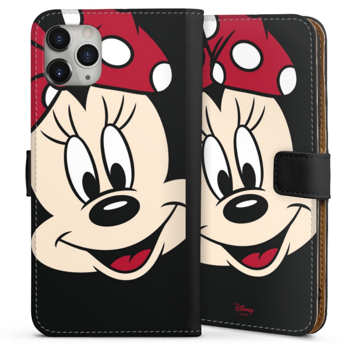 iPhone 11 Pro Max Handy Klapphülle Handyhülle aus Kunst Leder schwarz Flip Case Minnie Mouse Official Licensed Product Disney Sideflip mit Lasche