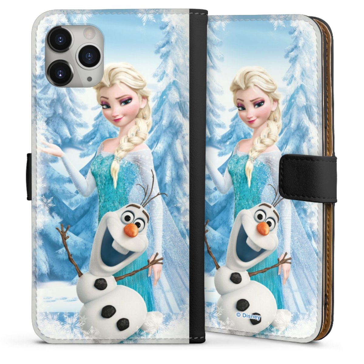 iPhone 11 Pro Max Handy Klapphülle Handyhülle aus Kunst Leder schwarz Flip Case Official Licensed Product Frozen Elsa Disney Sideflip mit Lasche