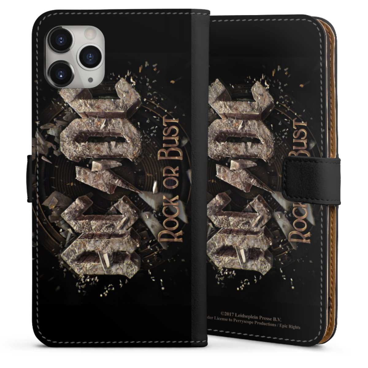 iPhone 11 Pro Max Handy Klapphülle Handyhülle aus Kunst Leder schwarz Flip Case Acdc Official Licensed Product Rock Or Bust Sideflip mit Lasche