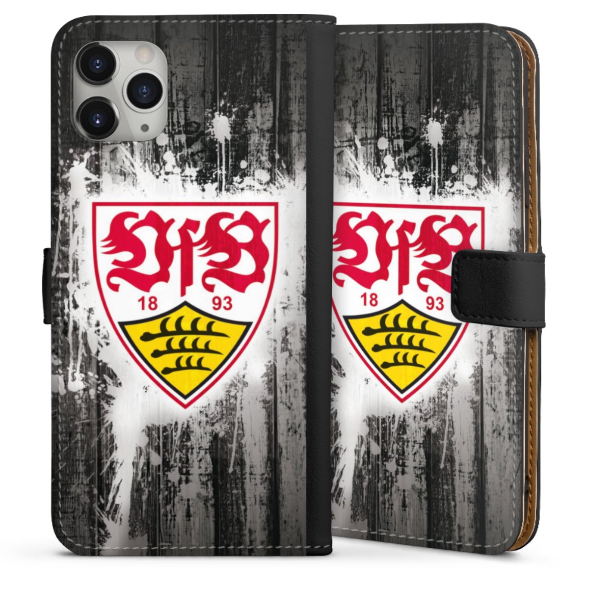 iPhone 11 Pro Max Handy Klapphülle Handyhülle aus Kunst Leder schwarz Flip Case Vfb Stuttgart Official Licensed Product Sideflip mit Lasche