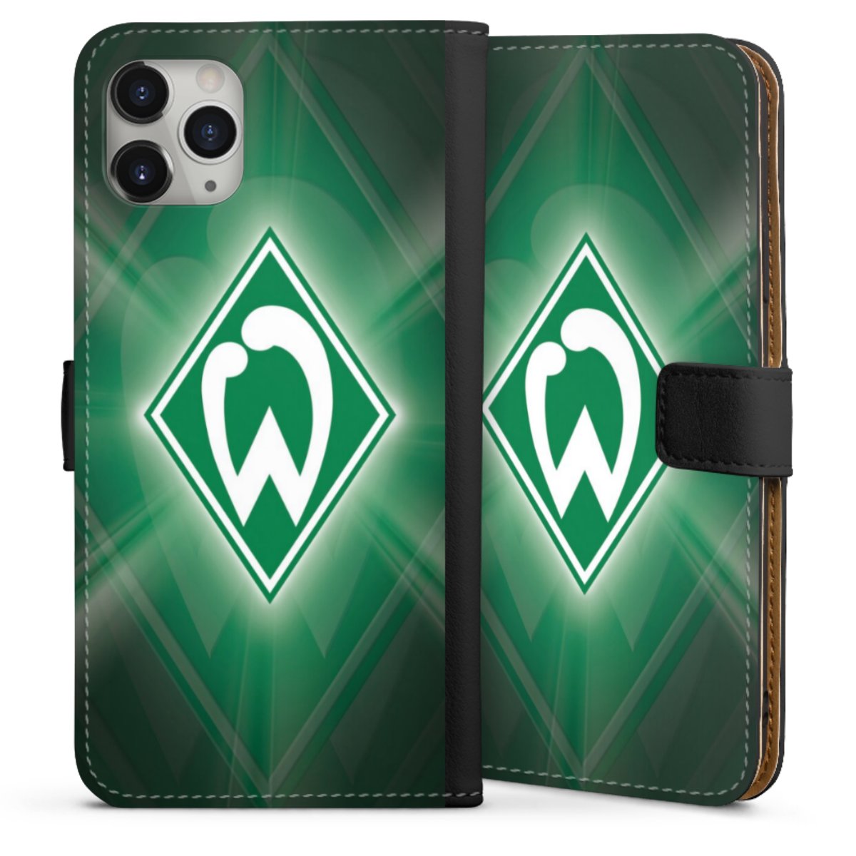 iPhone 11 Pro Max Handy Klapphülle Handyhülle aus Kunst Leder schwarz Flip Case Sv Werder Bremen Official Licensed Product Coat Of Arms Sideflip mit Lasche