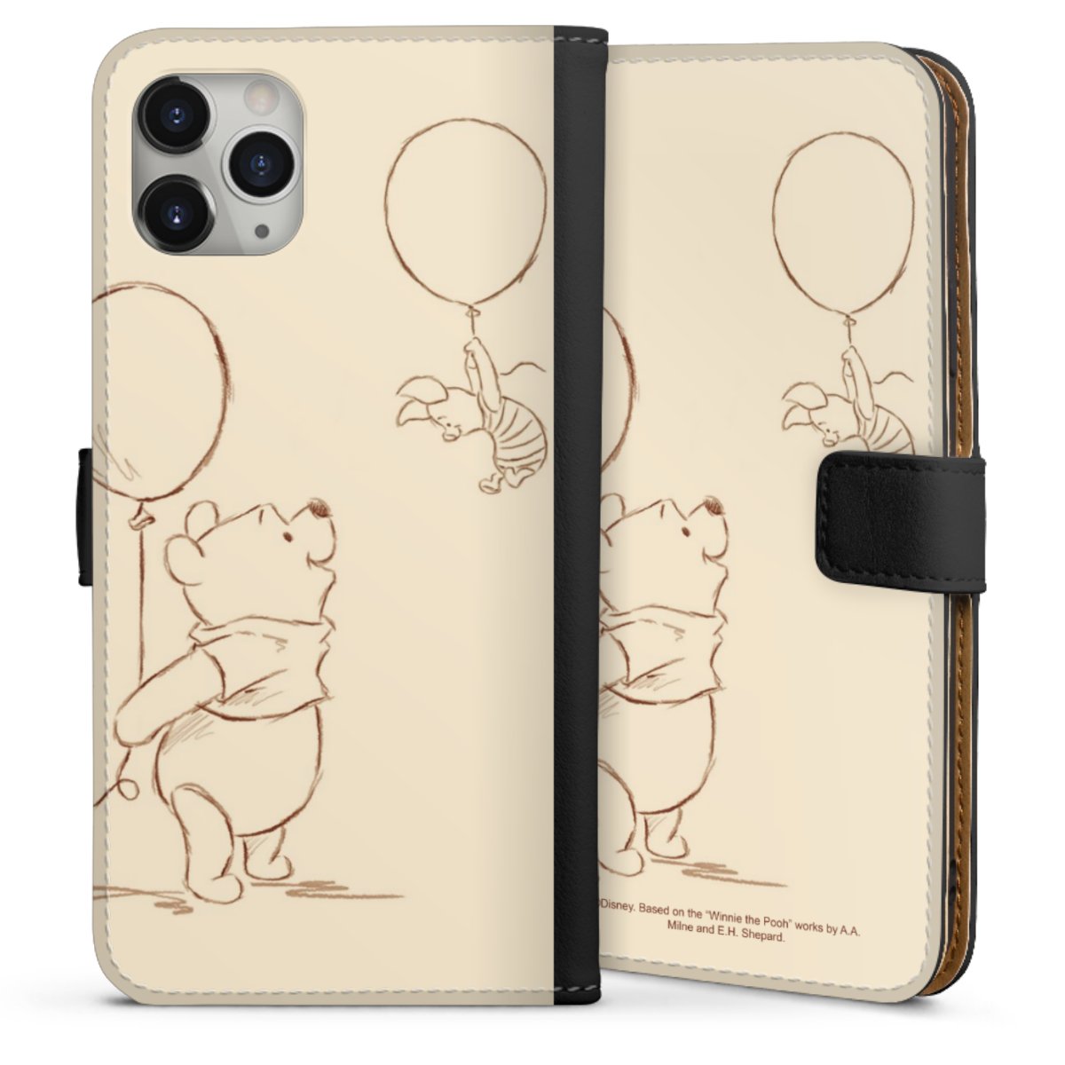 iPhone 11 Pro Max Handy Klapphülle Handyhülle aus Kunst Leder schwarz Flip Case Official Licensed Product Winnie The Pooh Disney Sideflip mit Lasche