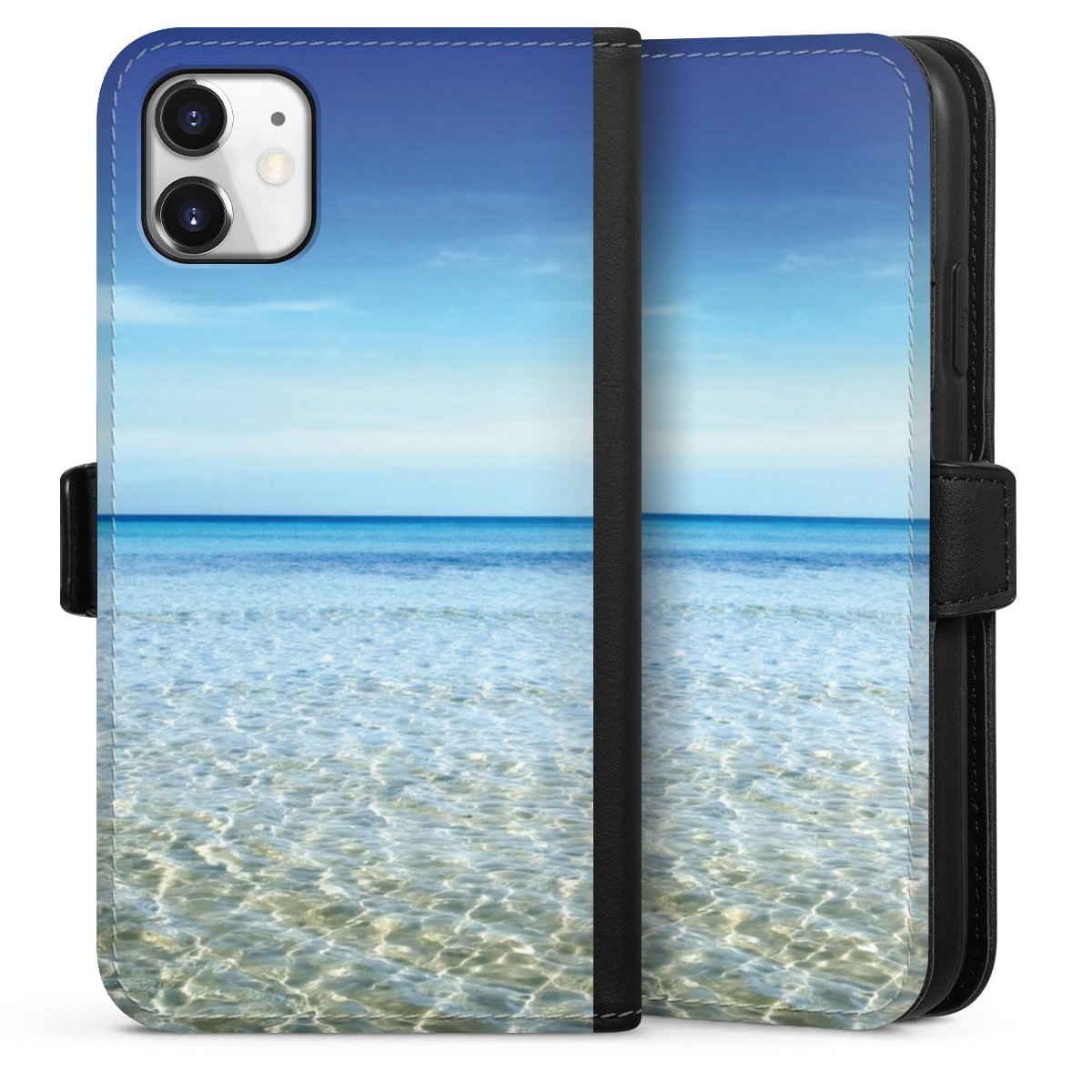 iPhone 11 Handy Klapphülle Handyhülle aus Kunst Leder schwarz Flip Case Urlaub Sky Ocean Sideflip mit Lasche