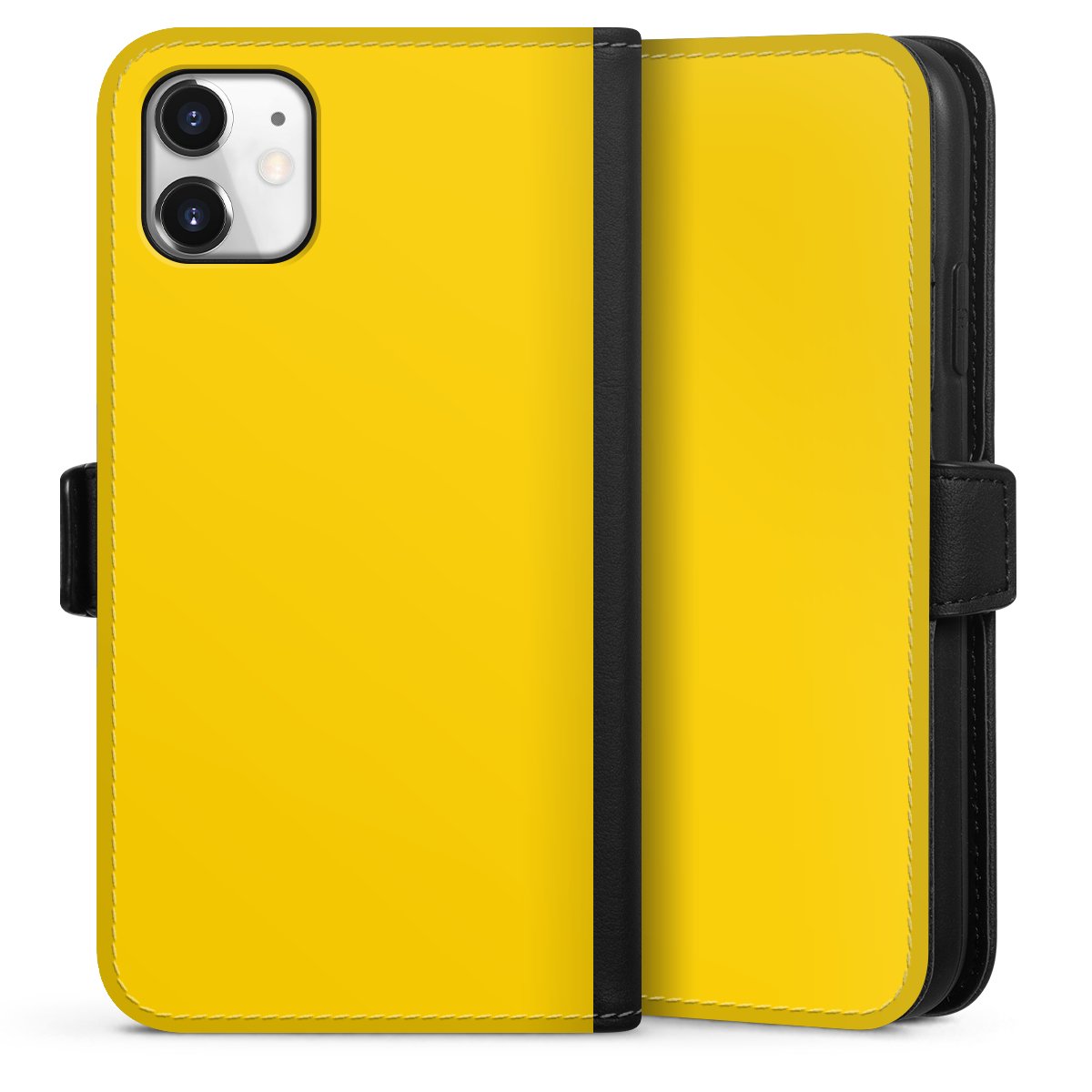 iPhone 11 Handy Klapphülle Handyhülle aus Kunst Leder schwarz Flip Case Yellow Unicoloured Colour Sideflip mit Lasche