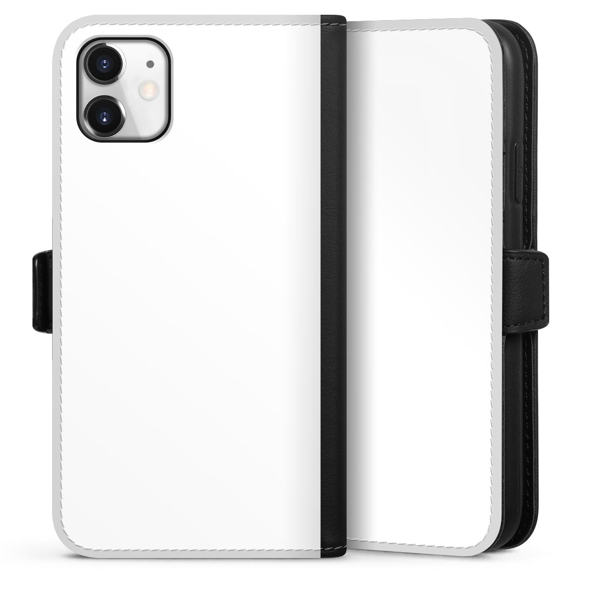 iPhone 11 Handy Klapphülle Handyhülle aus Kunst Leder schwarz Flip Case Unicoloured Colour White Sideflip mit Lasche