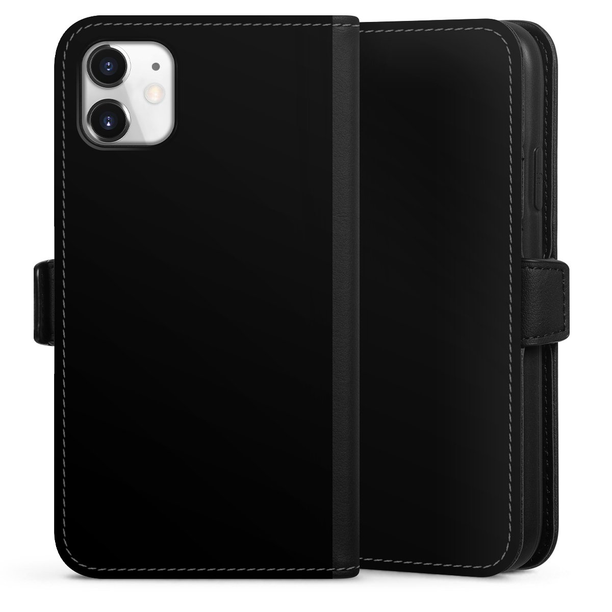 iPhone 11 Handy Klapphülle Handyhülle aus Kunst Leder schwarz Flip Case Black Colour Unicoloured Sideflip mit Lasche