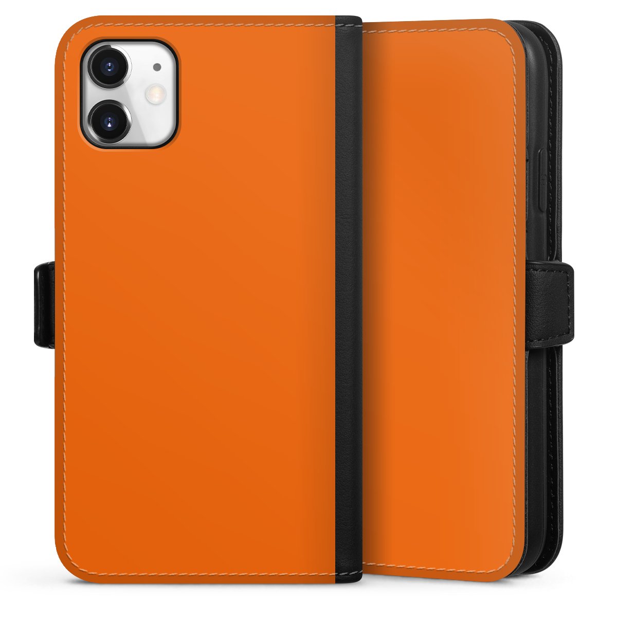 iPhone 11 Handy Klapphülle Handyhülle aus Kunst Leder schwarz Flip Case Orange Colour Unicoloured Sideflip mit Lasche