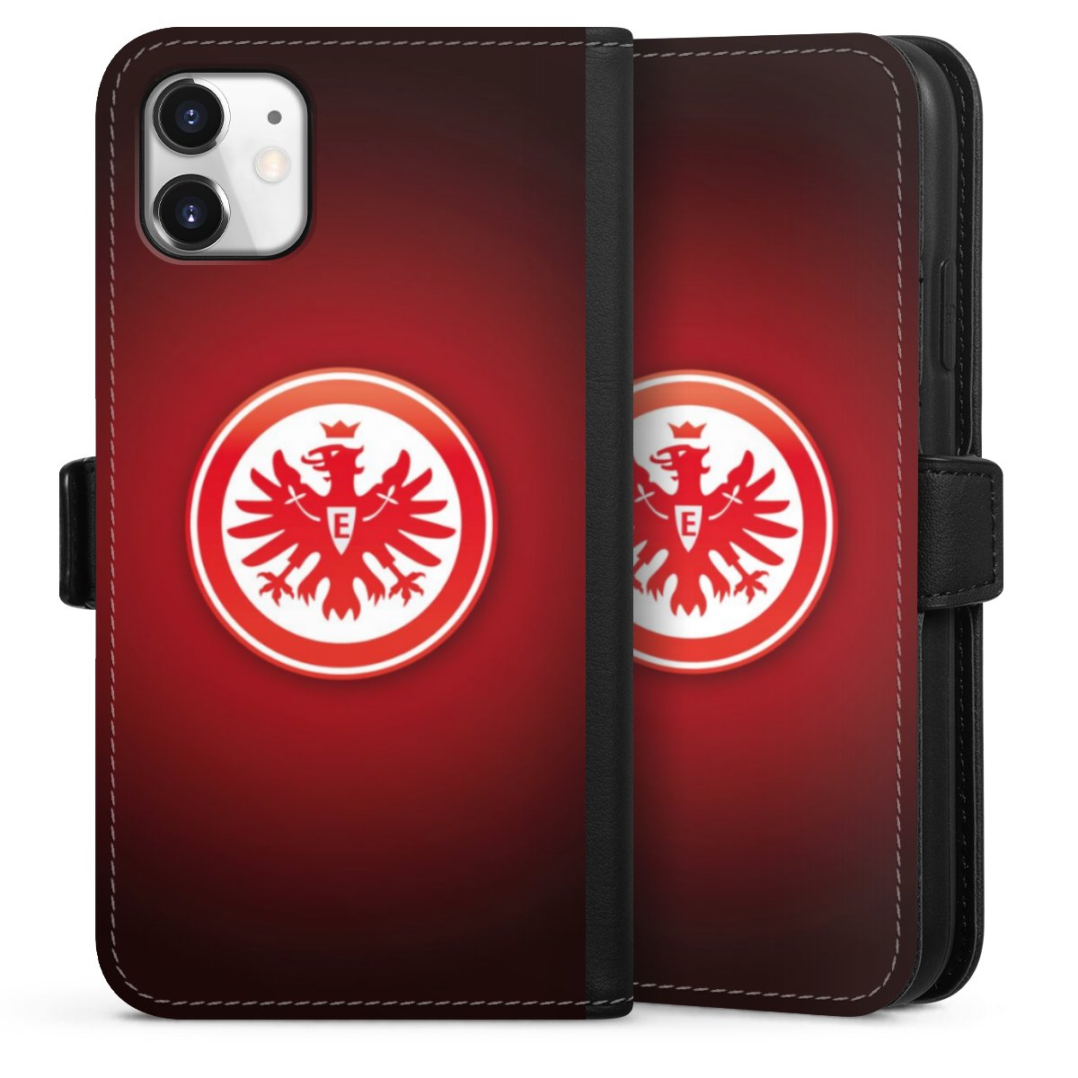 iPhone 11 Handy Klapphülle Handyhülle aus Kunst Leder schwarz Flip Case Eintracht Frankfurt Official Licensed Product Coat Of Arms Sideflip mit Lasche