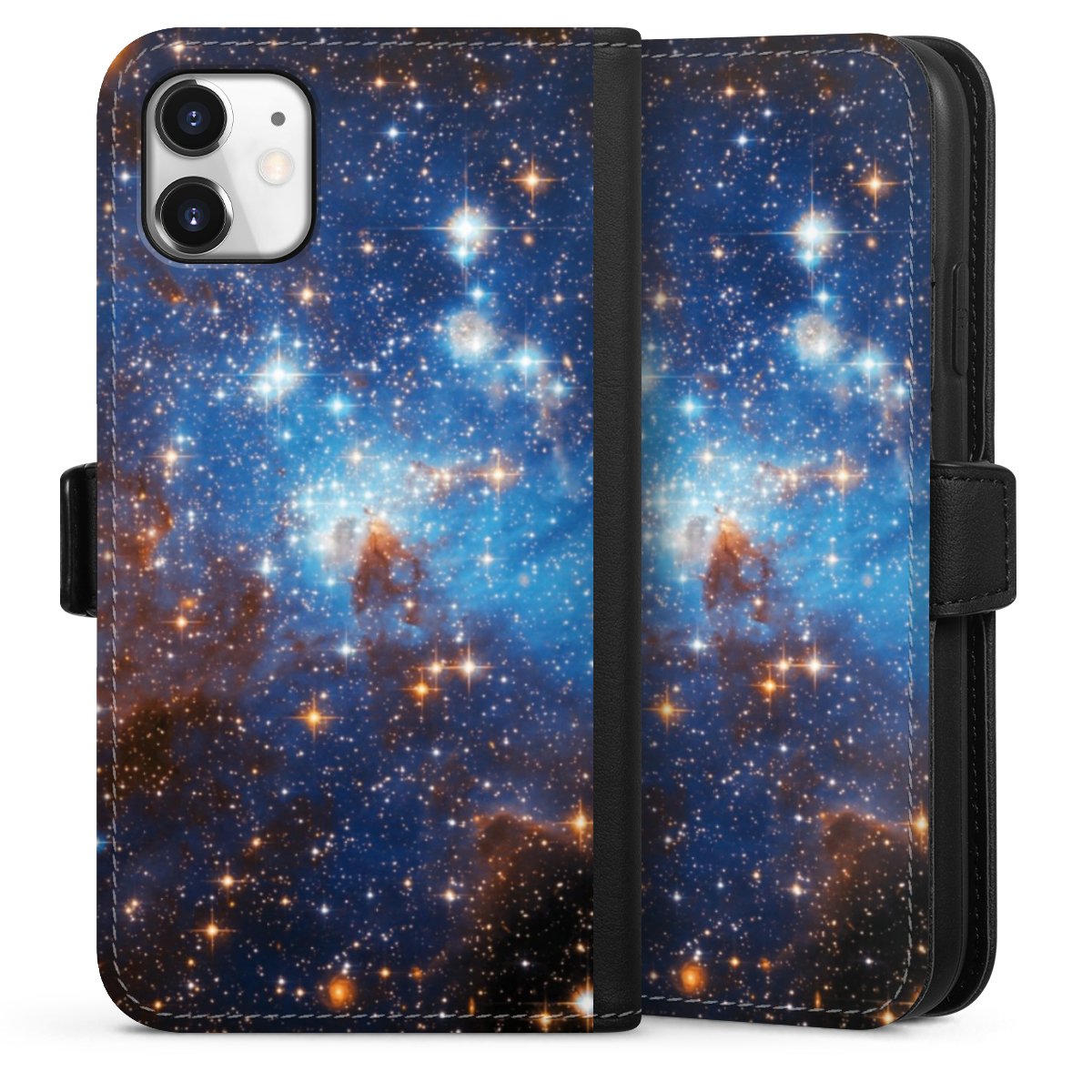 iPhone 11 Handy Klapphülle Handyhülle aus Kunst Leder schwarz Flip Case Star Weltall Galaxy Sideflip mit Lasche