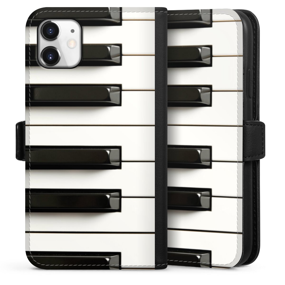 iPhone 11 Handy Klapphülle Handyhülle aus Kunst Leder schwarz Flip Case Klavier Piano Music Sideflip mit Lasche